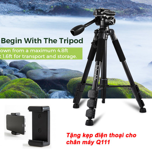 Chân máy ảnh tripod beike q111 chuyên nghiệp tặng kẹp sd với điện thoại