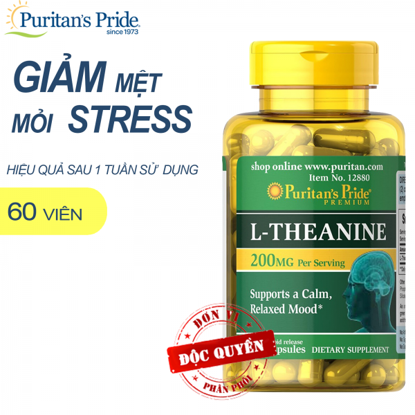 Viên uống giảm căng thẳng mệt mỏi stress cải thiện tinh thần tỉnh táo tăng tập trung Vitamin Mỹ L-theanine Puritans Pride 60 viên