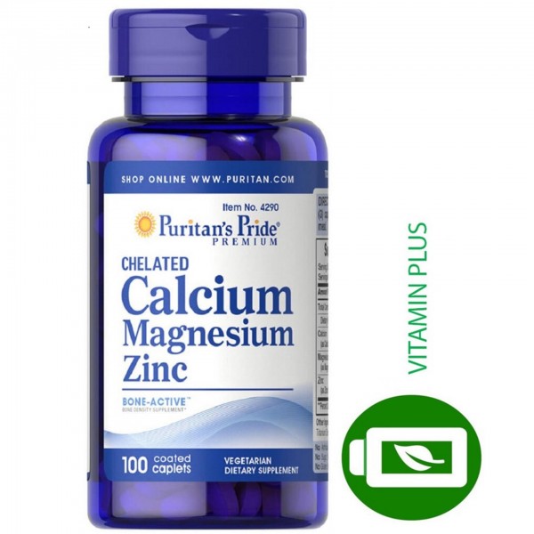 Viên uống cải thiện chiều cao hỗ trợ xương Puritans Pride Chelated Calcium Magnesium & Zinc 100 viên