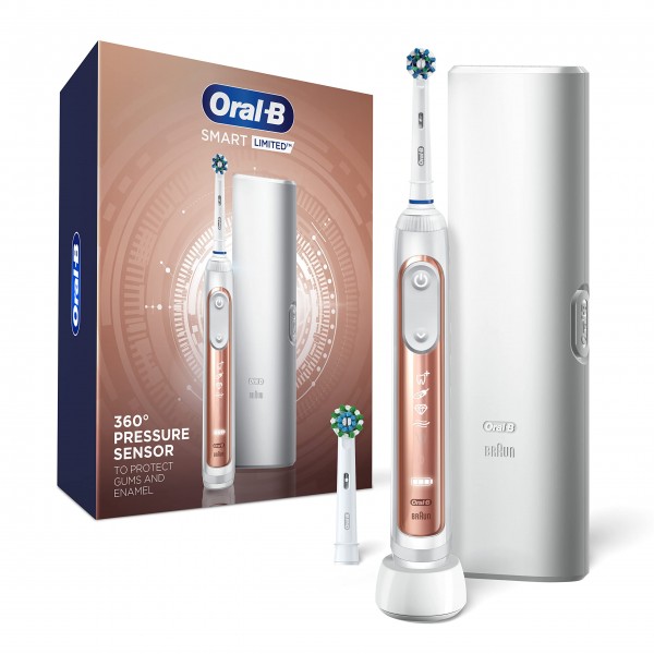 Oral-B Smart Limited Rechargeable Electric Toothbrush with 2 Brush Heads and Travel Case, Rose Gold