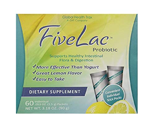 FiveLac Probiotic Lemon Flavor Dietary Supplement (2 Box) 60 Packets by GHT Support Your Daily Health and Wellness Needs