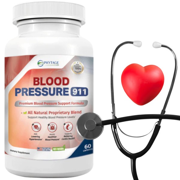 Blood Pressure 911 Support Supplement - PhytAge Labs All Natural Healthy Heart, Cholesterol Level, Cardiovascular Support. 60 Capsules