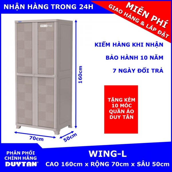 Tủ nhựa Duy Tân cao cấp Wing-L treo quần áo - dành cho người lớn - tặng kèm 10 móc quần áo Duy Tân