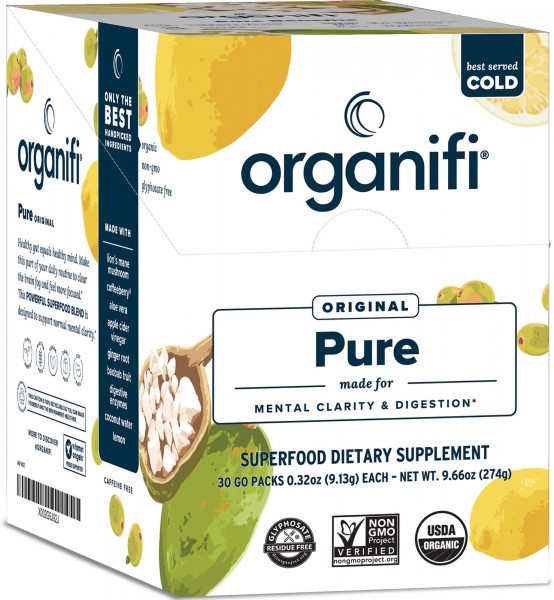 Organifi: Pure Smart Packs - Organic Brain Boost Superfood Solution - 30 Packets - Lemon Flavor - Revitalize & Alkalize for Daily Mental Focus - Gu...