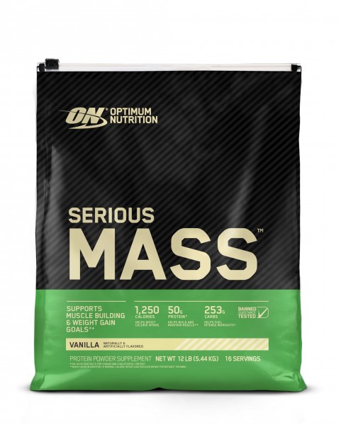 Optimum Nutrition Serious Mass Weight Gainer Protein Powder Vitamin C Zinc and Vitamin D for Immune Support Vanilla 12 Pound (Packaging May Vary)