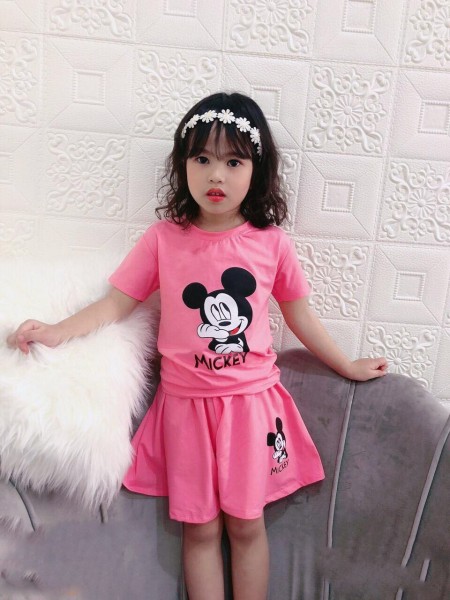 [HCM]BỘ ĐỒ tay ngắn quần đùi giả váy MICKEY cho bé gái siêu cute cho bé 6-24kg-BDBG18.