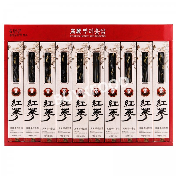 Korean Red Ginseng Whole Roots with Honey 7.8oz / 220g(22g X 10packs), High Saponin Contents, Good for Gifts!