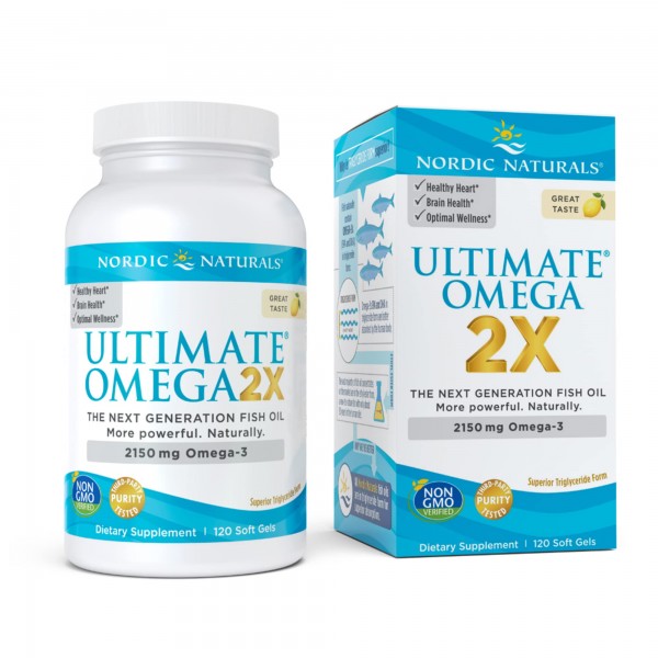 Nordic Naturals Ultimate Omega 2X, Lemon Flavor - 120 Soft Gels - 2150 mg Omega-3 - High-Potency Omega-3 Fish Oil with EPA & DHA - Promotes Brain &...