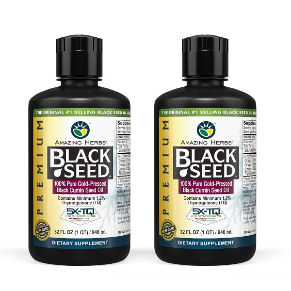 Amazing Herbs Premium Black Seed Oil - Cold Pressed Nigella Sativa Aids in Digestive Health, Immune Support, Brain Function, Joint Mobility, Gluten...