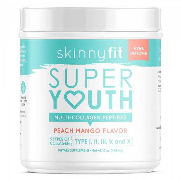 SkinnyFit Super Youth Multi-Collagen Peptides Plus Apple Cider Vinegar, Hyaluronic Acid, & Vitamin C Peach Mango Flavor, Hair, Skin, Nail & Joint S...