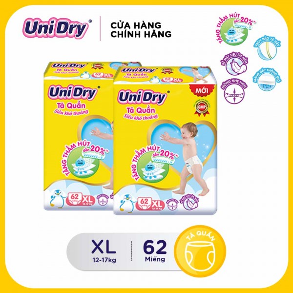 [Freeship] Combo 2 tã quần Unidry Siêu khô thoáng gói Super Jumbo size XL (62 miếng)