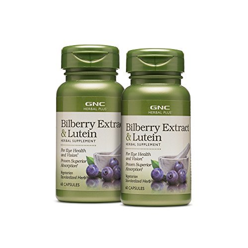 GNC Herbal Plus Bilberry Extract with Lutein, Twin Pack, 60 Capsules per Bottle, Supports Eye and Vision Health