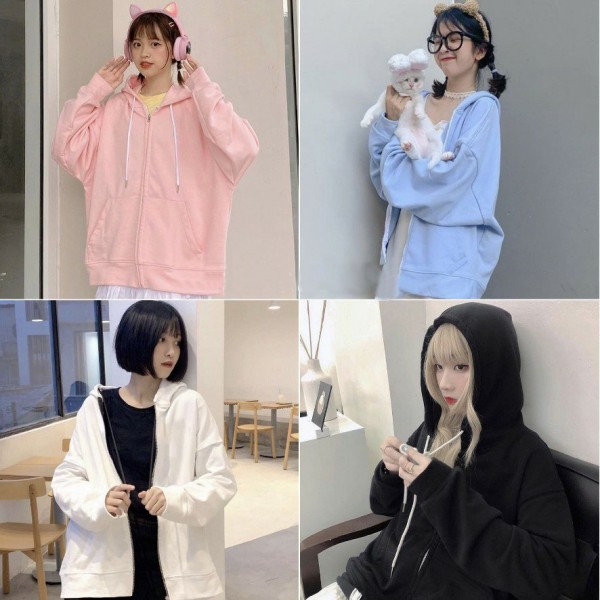 [HCM]Áo khoác hoodie có dây kéo trơn nhiều màu vải đẹp