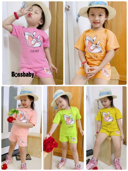 [HCM]COMBO 5 đồ bộ tay ngắn hình THỎ CLEVER cho bé gái siêu cute ngộ nghỉnh cho bé 6-24kg.