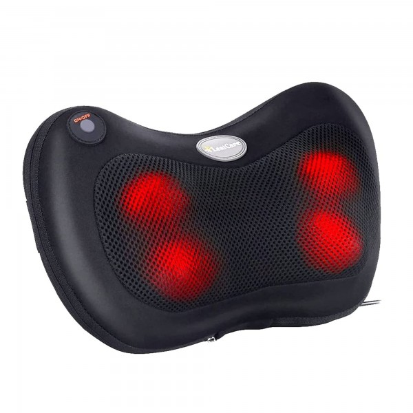 Lentcare Shiatsu Back and Neck Massager 4 Heated Rollers with Heat - 3D Kneading Deep Tissue Massage Pillow with AC Adapter (Wired) for Office, Hom...