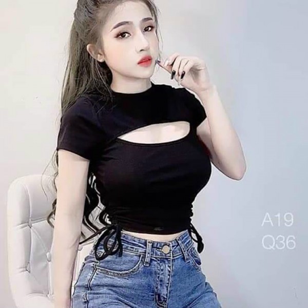 Áo croptop nữ khoét ngực rút dây thời trang xixo cao cấp