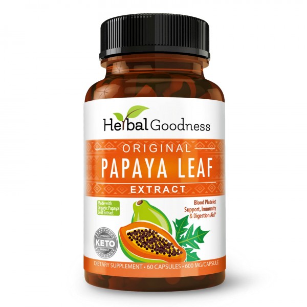 Papaya Leaf Extract Digestive Enzymes - 10X Strength 60/600mg Veg Capsules- Blood Platelet, Bone Marrow & Spleen Support, Immune Gut & Super Digest...