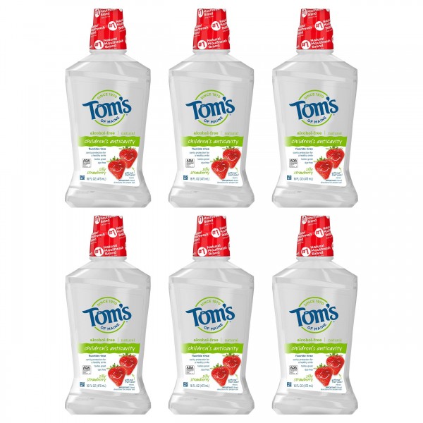 Tom's of Maine Children's Anticavity Fluoride Rinse Mouthwash, Silly Strawberry, 16 oz. 6-Pack (Packaging May Vary)