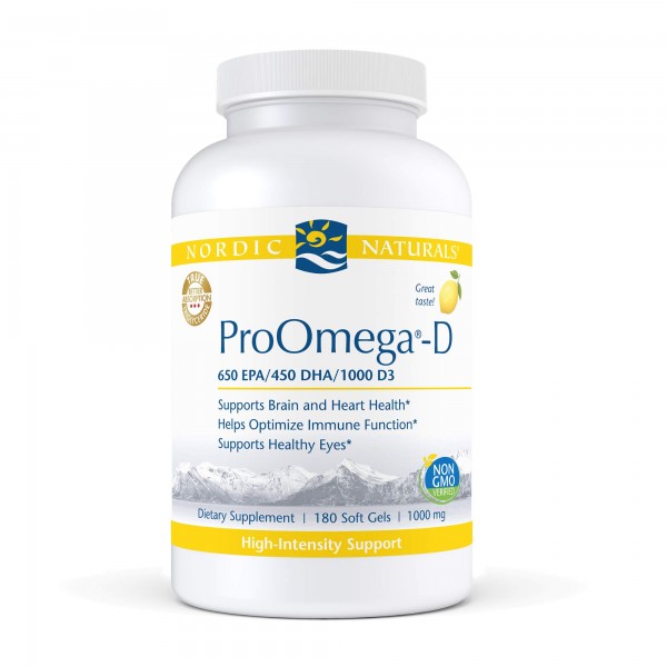 Nordic Naturals ProOmega-D, Lemon Flavor - 180 Soft Gels - 1280 mg Omega-3 + 1000 IU D3 - High-Potency Fish Oil - EPA & DHA - Brain, Eye, Heart, Jo...