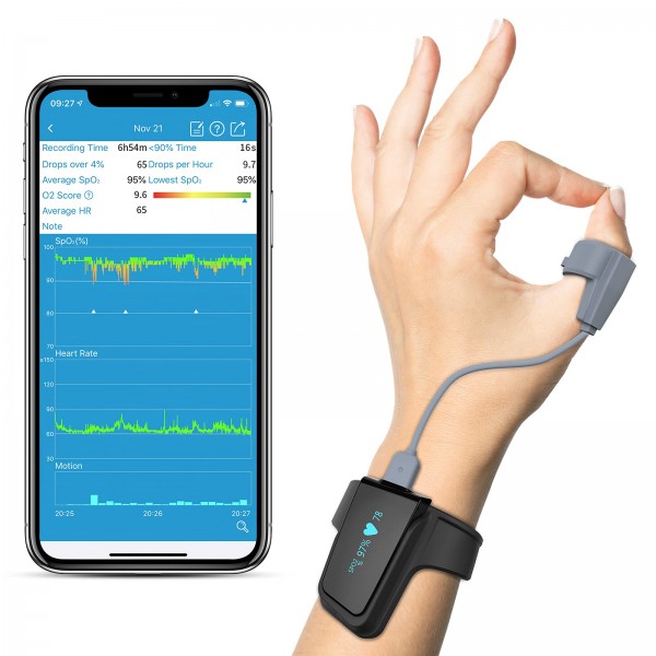 Bluetooth Oxygen Meter Health Tracker | Overnight O2 Saturation Level and Heart Rate, Smart O2 Sensor, Finger Ring with Free APP &PC Report