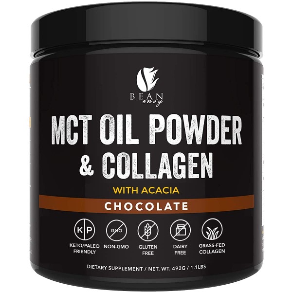 Bean Envy MCT Oil Powder with Collagen and Acacia - Gluten & Dairy-Free - Keto Creamer for Coffee, Ice Cream, Shakes and Smoothies – Chocolate