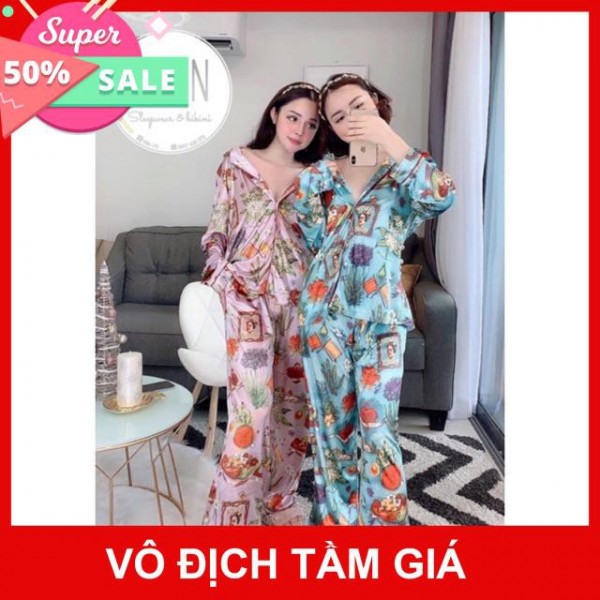 [HCM]Set Đồ Bộ Nữ Pijama Tay Dài Quần Dài Lụa Satin Cao Cấp HotGirl Hàng Đẹp Chuẩn