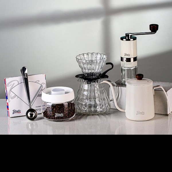 Bincoo Coffee Set Advanced Version Coffee Accessories Manual Grinder With Ceramic Core Glass Pot with Filter Gooseneck D