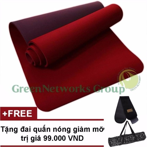 Thảm tập gym và yoga tpe 8mm 2 lớp màu đỏ + tặng đai quấn mỡ