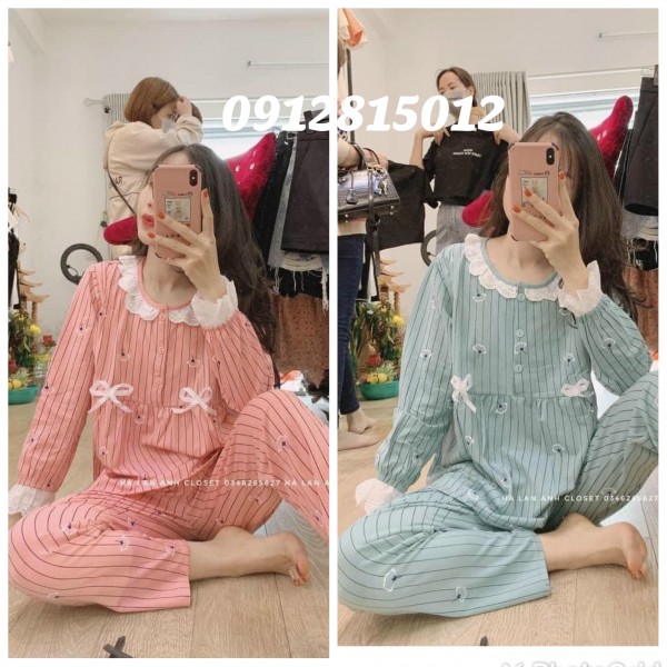 Bộ đồ sau sinh họa tiết dễ thương áo dài quần dài chất  lụa siêu mềm mịn-free size 43-70kg