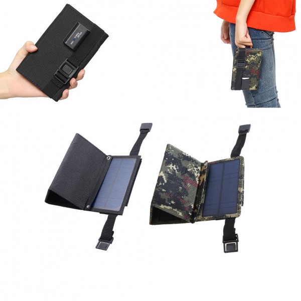 Camouflage/Black 7W5.5V Folding Monocrystalline Silicon Solar Panel With Two Carabiner+USB Port