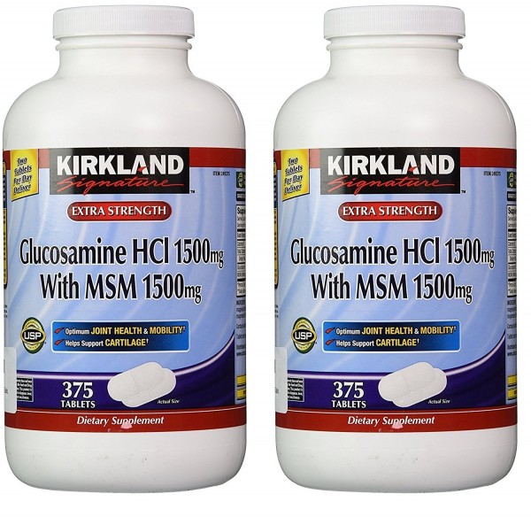 Kirkland Signature Extra Strength Glucosamine HCI 1500mg, With MSM 1500 mg, 375-Count Tablets (Multi Pack of 2)