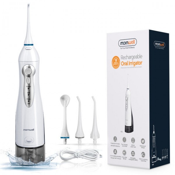 Mornwell Oral Irrigator USB Rechargeable Water Flosser Portable Dental Water Jet 300ML Water Tank Waterproof Teeth Clean