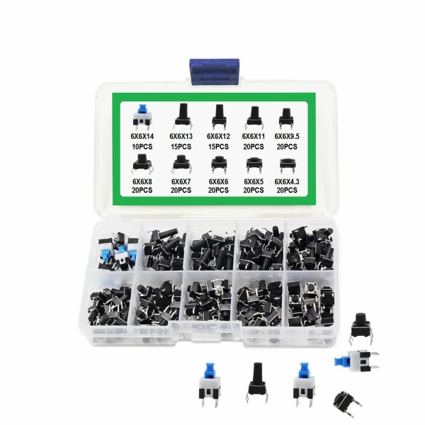 180pcs Key Switch 10 Kinds 6x6mm Tactile Push Button Switch micro-trigger Mini Momentary Tact Assortment Kit