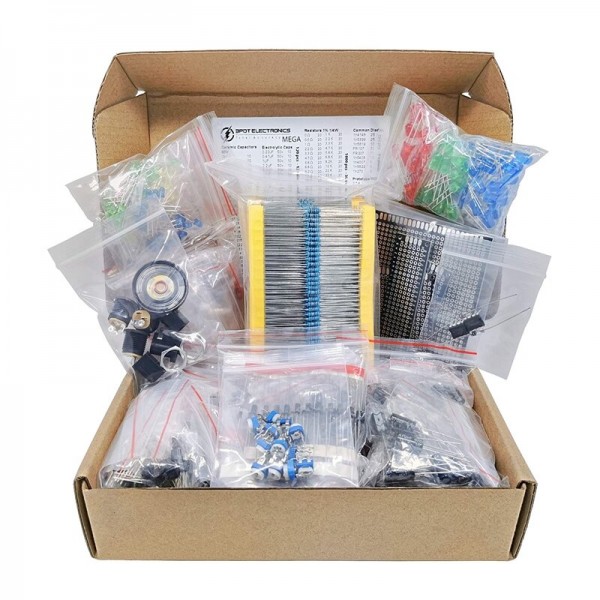 1900PCS Mega Electronic Component Assortment Kit Capacitors Resistors LED Transistors Diodes 1n270 Germanium DC Jacks op