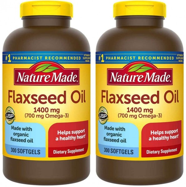 Nature Made Organic Flaxseed Oil 1,400 mg - Omega-3-6-9 for Heart Health - 300 Softgels(Pack of 2)