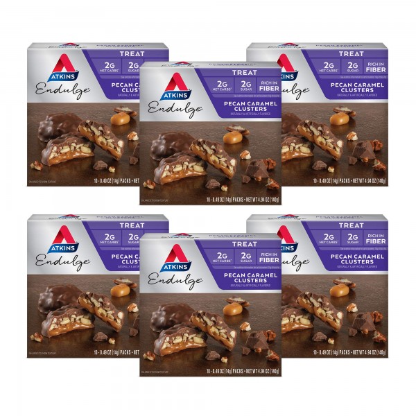 Atkins Endulge Treat, Pecan Caramel Clusters, Keto Friendly, 10 Count (Pack of 6)