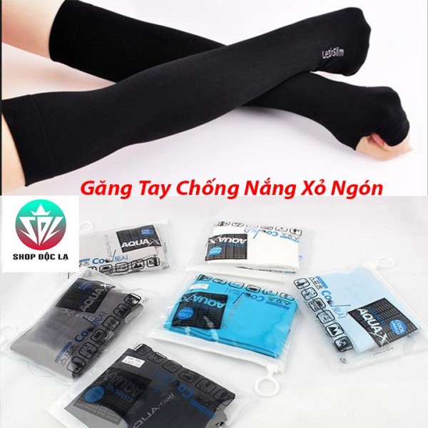 [HCM]Găng Tay Xỏ Ngón Chống Nắng Thun Lạnh mát AquaX/Letslim