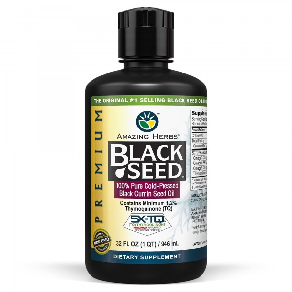 Amazing Herbs Premium Black Seed Oil - Cold Pressed Nigella Sativa Aids in Digestive Health, Immune Support, Brain Function, Joint Mobility, Gluten...