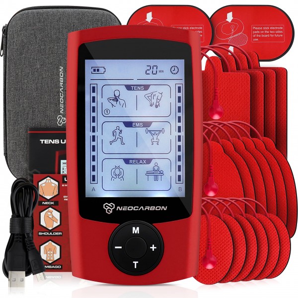 Dual Channel TENS EMS and Relax Muscle Stimulator, Electronic Pulse Massager Unit, 16 Electrode Pads, Travel Case