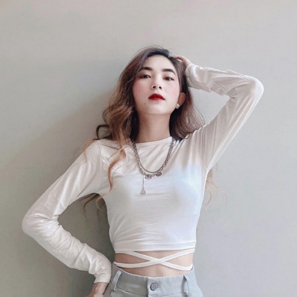 HÓT ÁO THUN CROPTOP CHÉO BỤNG TAY DÀI FORM DƯỚI 45KG