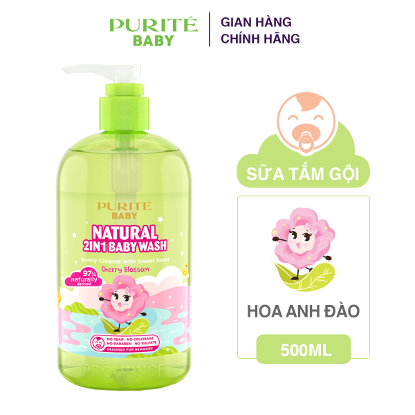 Sữa Tắm Gội Purité Baby Hương Hoa Thiên Nhiên 2in1 Hoa Anh Đào