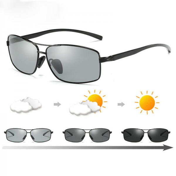 Photochromic Sunglasses Polarized Chameleon Glasses Driving Goggles Anti-glare Sun Glasses with Metal Frame