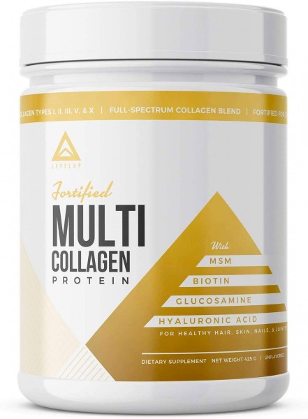 Fortified Multi Collagen Protein Powder: Types I, II, III, V & X with Added Biotin, Hyaluronic Acid, Glucosamine, MSM for Joints Hair Skin Nails Gu...