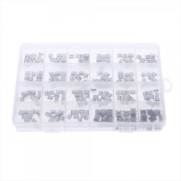 240PCS 24 Models Micro USB Connector Socket Jack USB Interface Connection Set Kit