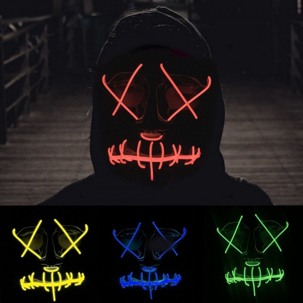 EL Cold Light Mask LED Light Luminous Halloween Mask Cosplay Glow LED Scary EL Wire Light Up Grin Masks Hip-hop Luminous