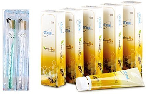 Korean Atomy Propolis ALL Natural Toothpaste (200gx5pcs) + Atomy Super Slim Bristles Toothbrushes (2pcs)