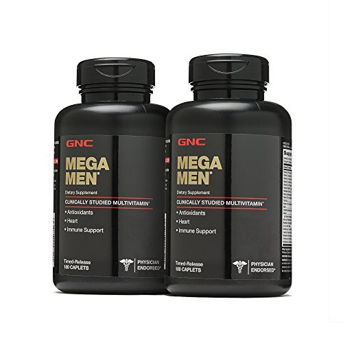 GNC Mega Men Multivitamin, Twin Pack, 180 Caplets per Bottle, Heart and Immune Support