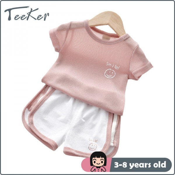 Bộ Áo Và Quần Soóc Ngắn Tay 2 Món Teeker Chất Liệu Lụa Lạnh Dành Cho 1-7yrs