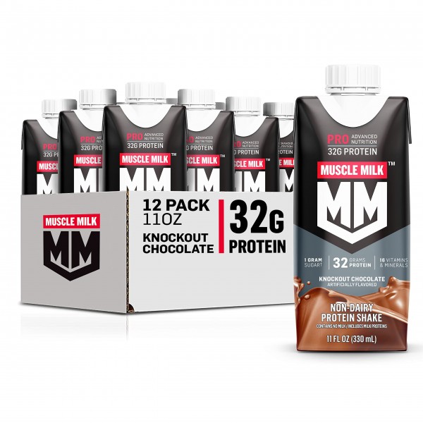 Muscle Milk Pro Advanced Nutrition Protein Shake, Knockout Chocolate, 11 Fl Oz Carton, 12 Pack, 32g Protein, 1g Sugar, 16 Vitamins & Minerals, 5g F...