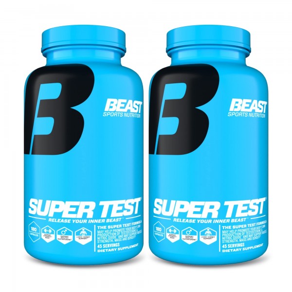 Beast Sports Nutrition Super Test - 180 Capsules, Pack of 2 - Boost Natural Testosterone Levels - Maximize Strength, Burn Body Fat, Faster Recovery...